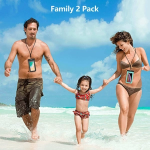 Family 2-pack waterproof phone pouches with lanyards for swimming and beach vacations