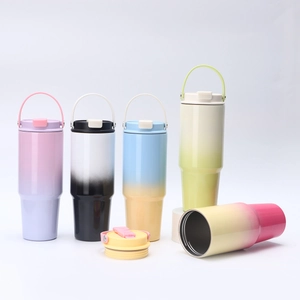 30oz stainless steel tumblers in five vibrant gradient colors with portable straw lids