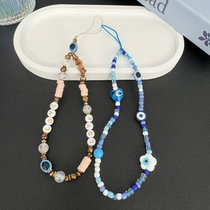 Bohemian Evil Eye Beaded Phone Chain Handmade Polymer Clay Letter LOVE Heart Flower Glass Bead Anti-lost Mobile Phone Strap