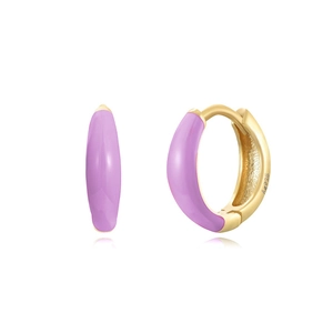 Detailed macro view of S925 sterling silver stamp on lavender enamel hoop earrings