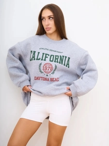 Λεπτομέρεια γκρι φούτερ με τύπωμα California 1978 Athletic Department στο στήθος