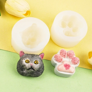 Moules en silicone 3D tête et patte de chat pour moulage résine et bougies artisanales
