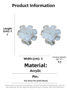 Détails de la taille des boucles d'oreilles fleurs en acrylique 3x3cm et tige en argent 925