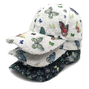 Cappellino Da Baseball Con Stampa Farfalla Distressed Bordo Sfilacciato Poliestere Regolabile Cappello Sole Donna