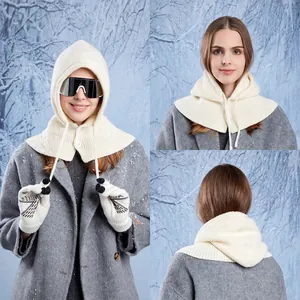 Acrylic Knitted Winter Balaclava Hood Scarf And Touchscreen Gloves Warm Windproof Outdoor Cold Weather Neck Warmer