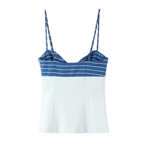 Blue and white color-block camisole top with thin stripes and a clean minimalist design