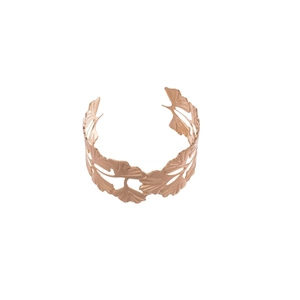 Elegant rose gold leaf open cuff bracelet with detailed ginkgo leaf cutout design