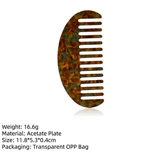 Classic amber tortoiseshell acetate wide-tooth hair comb with half-moon marble pattern