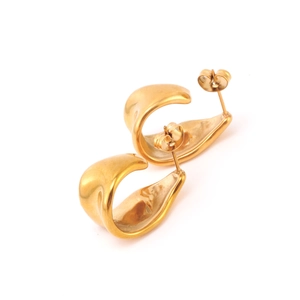Irregular textured U-shaped earrings in 18K gold plated stainless steel for women