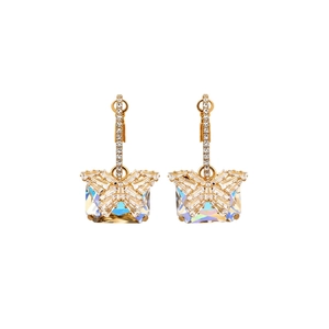 Elegant gold-plated butterfly earrings with radiant colorful rectangular gemstones