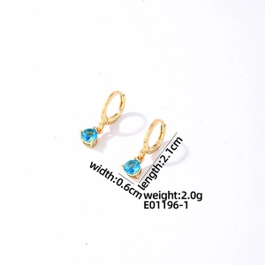 Elegant gold hoop earrings with light blue drop zircon, 2.1cm length minimalist jewelry