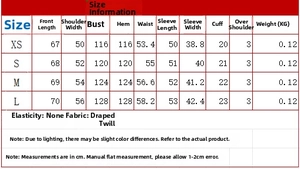 Tableau des tailles détaillé pour chemise en popeline avec mesures et dimensions