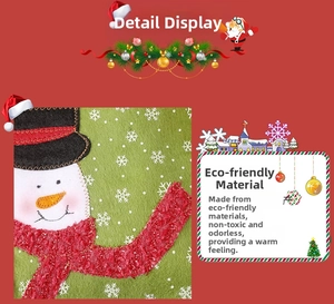 Detail of Christmas gift bag featuring embroidered snowman with festive red scarf and snowflakes
