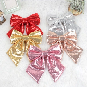 Large Christmas Bow Sparkly Sequin Glitter Ornament For Xmas Tree Decoration Party Home Festive Hanging Decor
