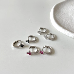 925 silver minimalist zircon hoop earrings in black, white, and rose red floral designs