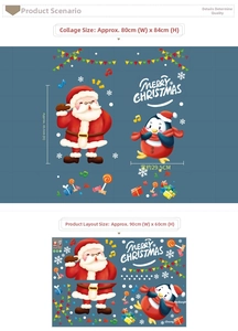 Detail view of Santa and penguin wall stickers layout with layout dimensions
