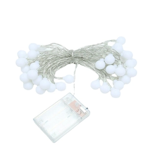 Outdoor LED globe string lights with white round bulbs and battery box for camping decoration