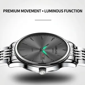 Men's business watch with black dial and silver stainless steel strap featuring luminous hands