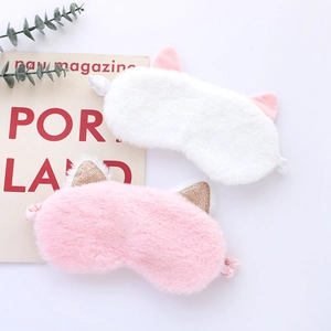 Cute Plush Cat Ear Sleep Eye Mask Soft Imitation Satin Breathable Blackout Blindfold With Sequins For Women Girls