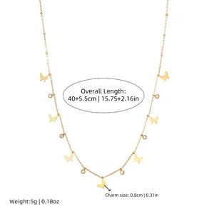 Minimalist gold stainless steel butterfly necklace with rhinestone star pendant accents