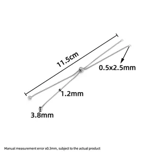 Macro detail of adjustable stainless steel box chain with slider bead for jewelry making