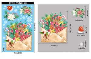 Detail view of BQ462 Christmas window stickers featuring floral envelope and snowflakes