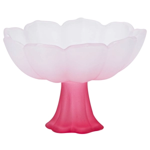 Pink gradient frosted glass stemmed teacup with petal shape design on white background