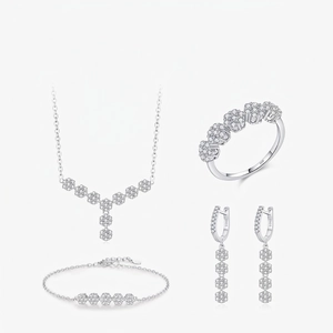 Flower Cluster Jewelry Necklace Bracelet Earrings Ring 925 Sterling Silver Cubic Zirconia Elegant French Style Women