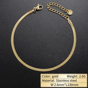 2.5mm gold plated stainless steel snake chain bracelet with lobster clasp and tag