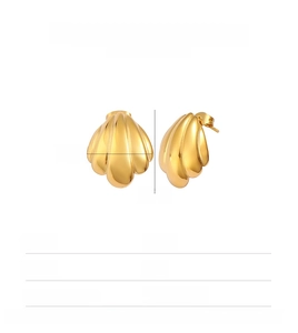 Detailed view of bohemian gold shell earrings made of polished stainless steel for women