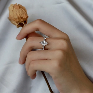 Close-up of S925 silver marquise-cut zircon ring worn by model with a vintage design
