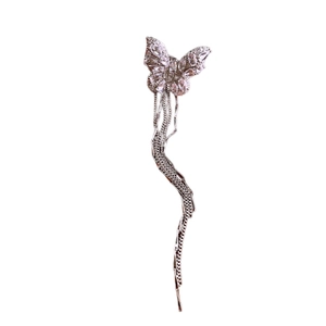 Silver butterfly tassel ear cuff with sparkling zircons on a clean white background