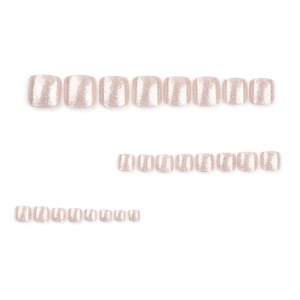 Faux ongles de pieds à paillettes dorées champagne avec fini scintillant, 24 pièces