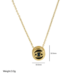 Gold brass Cancer zodiac necklace with blue stone inlay and 10.5mm round hollow pendant