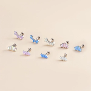 G23 titanium crown opal labret studs and cartilage earrings in varied vibrant colors