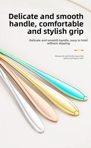Macro detail showing four-color polished stainless steel spoon handles with smooth edges