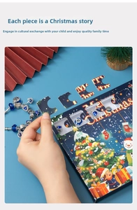Macro shot of 24-day Christmas advent calendar box with festive DIY bracelet beads and charms