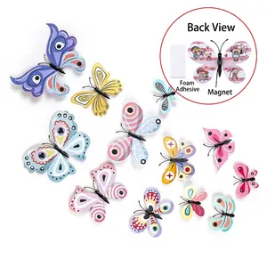 Set of 12 colorful 3D PVC butterfly wall stickers with magnets and adhesive foam pads