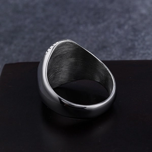 Polished silver stainless steel signet ring for men with brushed interior finish