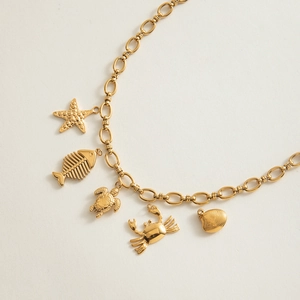 Modern 18K gold stainless steel chain necklace with starfish and sea creature pendants