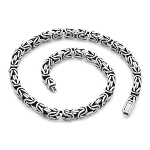 Men's silver Byzantine chain necklace in stainless steel with a square box clasp finish