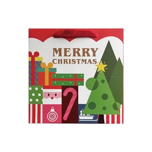 Christmas gift box with Santa patterns and red silk handle for holiday candy and apples