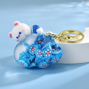 Cute Cartoon Bear Cloud Bottle Liquid Quicksand Keychain Acrylic Bag Pendant Accessories For Women Girls Gift Charm