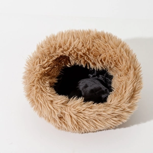 Unisex plush bucket hat in solid brown faux fur with warm lining for winter season