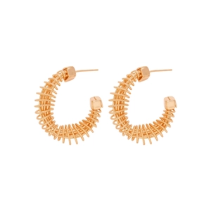 Unique gold plated C-shaped twisted spiral hoop earrings for women with metallic texture