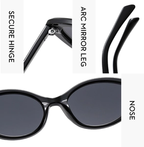 Detail showing durable hinges, curved temples, and integrated nose pads of cat-eye sunglasses