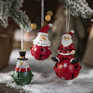 Christmas painted metal bells with snowman and santa claus ornaments for tree decoration