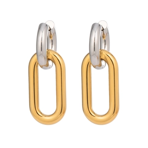Close-up of dual-tone 18K gold and silver oval link earrings on white background