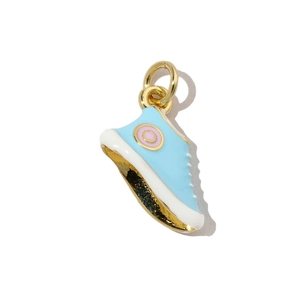 Detail showing high-quality enamel sneakers pendant charm with light blue and golden trim