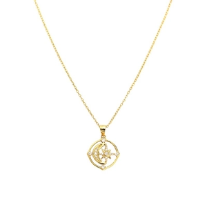 Elegant s925 silver gold-plated star and moon pendant necklace with sparkling rhinestones